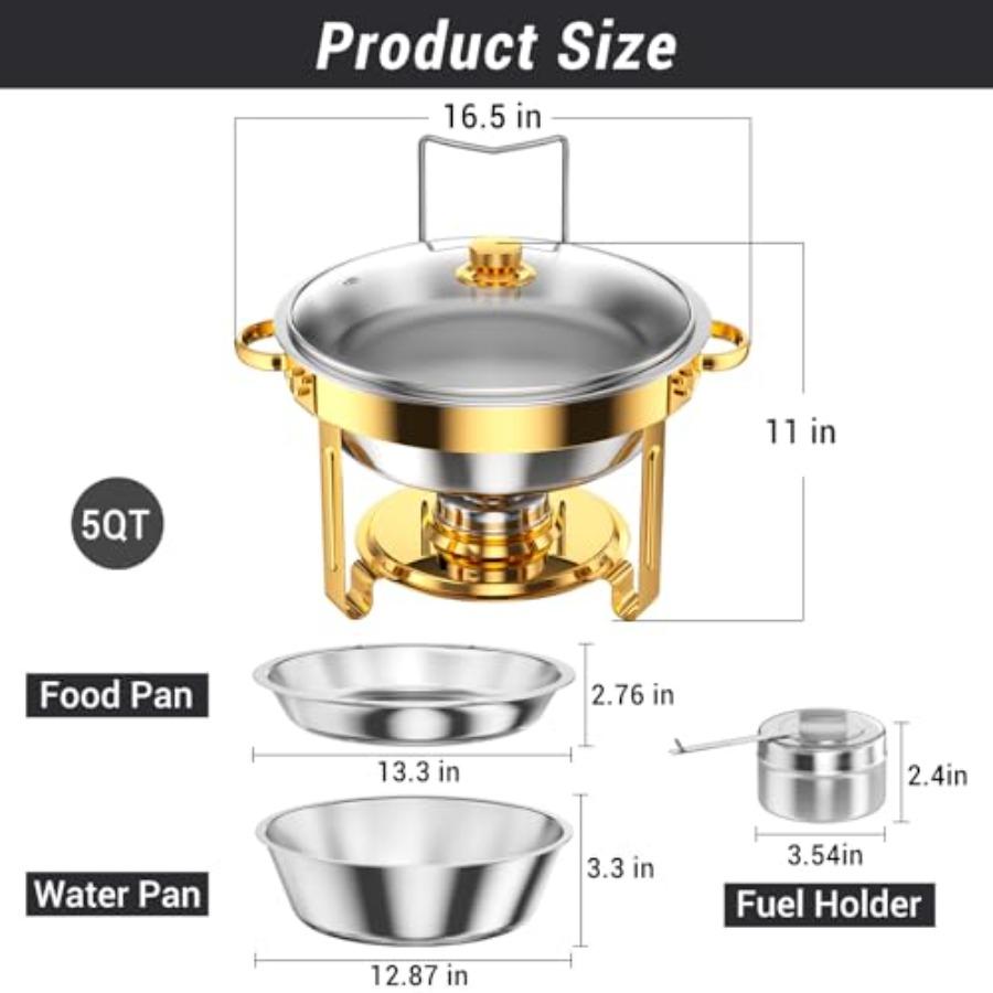 Round Chafing Dishes for Buffet 5 Qt High Grade Chafing Dish Buffet Set Full Size Pan Rolled-Edge Design Food Warmers for Parti