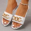 Classic Slippers Woman Slides Beach Flat Low Heels Women Shoes Solid Leather Platform Metal Decoration Summer Shoes Plus Size
