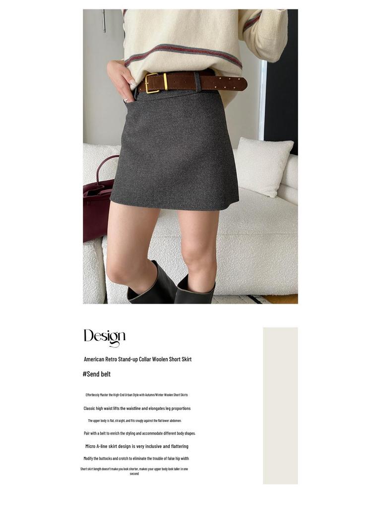 Sinan Send American Retro A-line High Waist Woolen Short Skirt SN8323