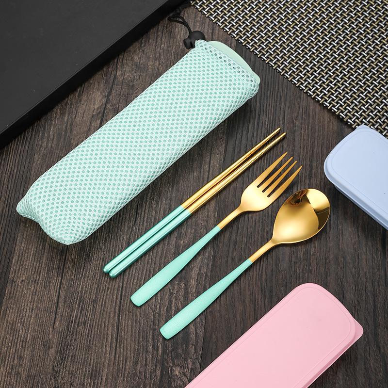 2/3Pcs Portable Tableware Stainless Steel Cutlery Set with Case Travel Camping Dinnerware Spoon Fork Chopsticks Kitchen Utensils