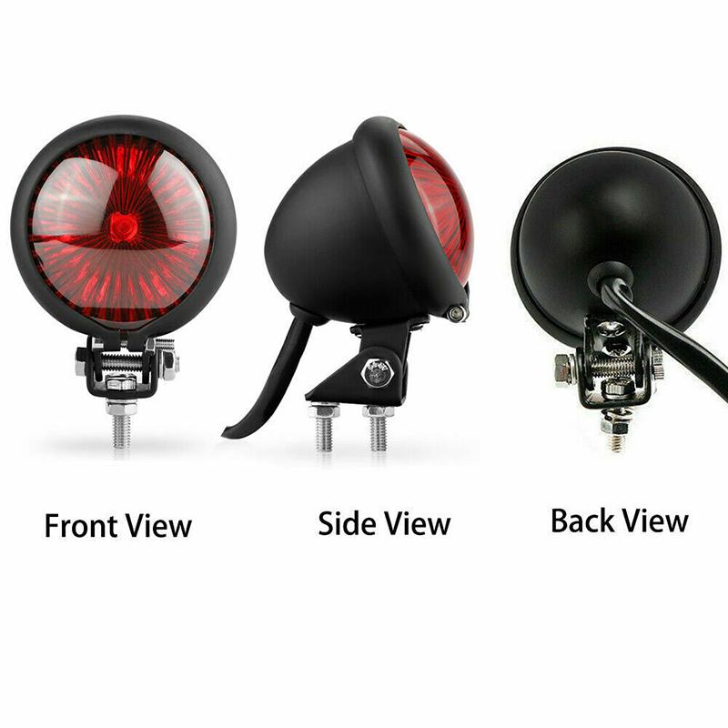 Universal Motorcycle LED Rear Tail Light, Retro Black Metal Brake Stop Lamp for Bobber, Chopper, Cafe Racer