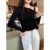 Kumikumi Design Gray Sloping Shoulder Long sleeves Shirt Women Autumn Niche All-Match Loose Slimming Casual Top