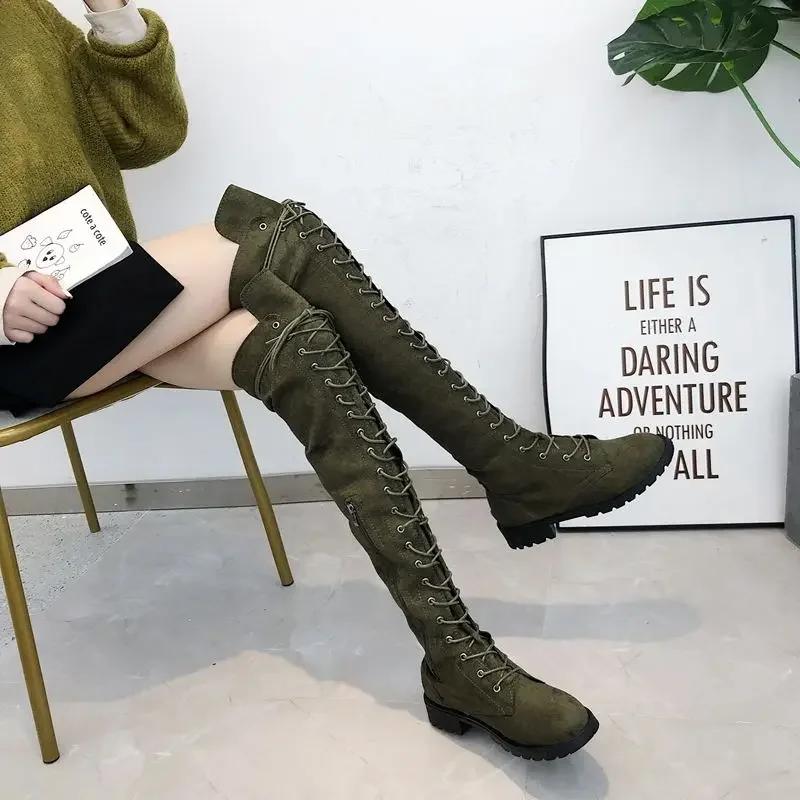 Lace-up Knee High Shaft Shoes Woman New In Above Over The With Laces Thigh Long Boots for Women Cosplay Spring Autumn