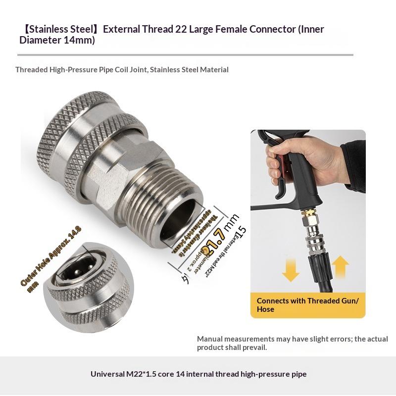 M22 14mm/15mm Pressure Washer Swivel Fitting - 360° Kink Free Anti-Twist 5000PSI To Hose Male Thread