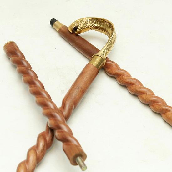 Serpent Handle Walking Stick Handmade Twisted Wood Cane with Brass Snake Head Custom Gift for Men and Women  Cane Option