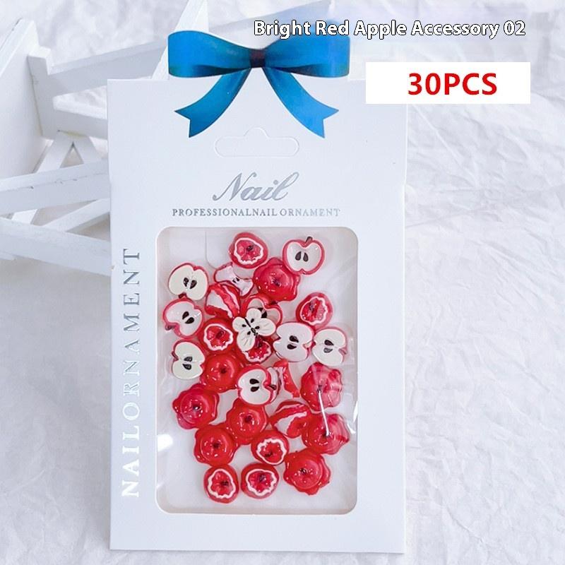 5/24/30Pcs Resin Simulated Fruit Nail Art Charms Cute Red Painted Multiple Shapes DIY Decorations for Creative DIY Nails