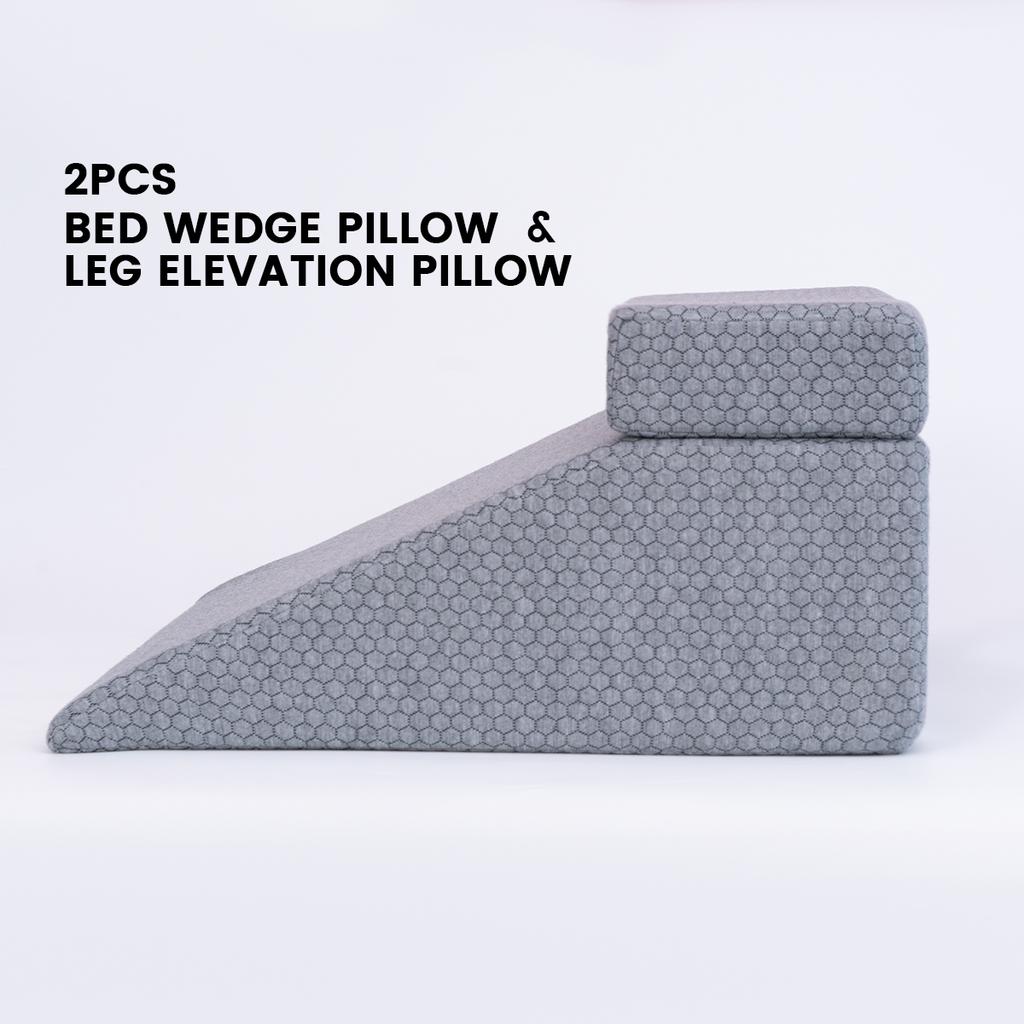 Bed Wedge Pillow & Leg Elevation Pillow, Memory Foam Reading Pillow Support for Neck, Back, Leg, Detachable Incline Cushion for