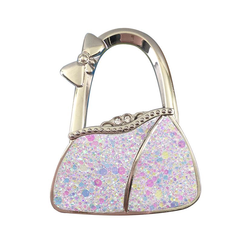 In Stock: New Style Dual-Diamond Folding Portable Metal Handbag Hook & Desktop Stand