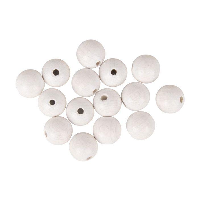 Perles en bois Blanc mat 1,5 cm 15 pièces