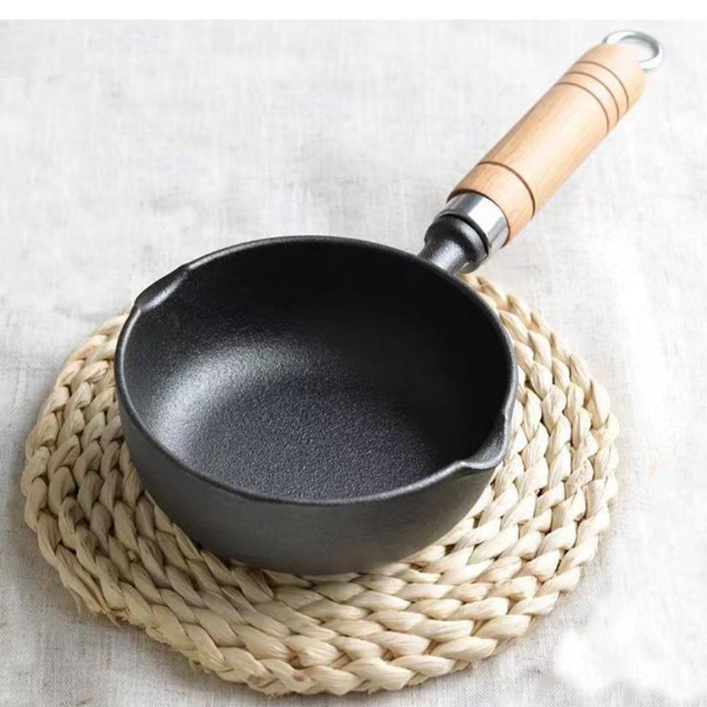 Cast iron Butter Warmer Pot Black Wooden Color Mini Frying Pan Indoor Cooking Outdoor Cooking