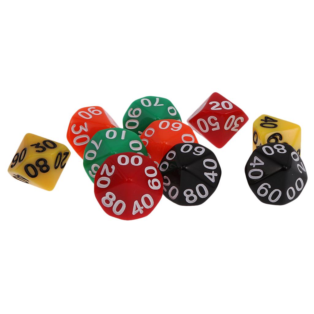 Pack of 10 Acrylic Ten Sided D(00-90) Dices toys