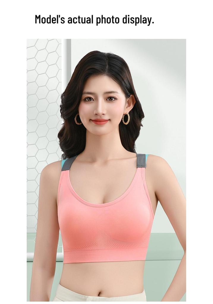 Strappy Cross Back Color Block Push-Up Sports Bra - Wire-Free, Breathable for Yoga & Running