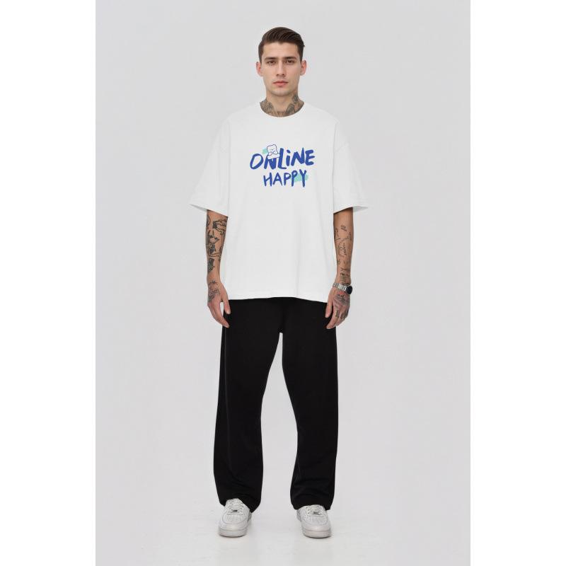 New cotton short-sleeved T-shirt men s T-shirt men s large size loose round neck printed Korean version trendy top 4XL белый 2290₽