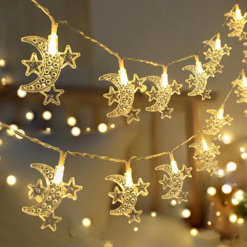 Eid al-Adha Star & Moon LED String Lights with Kerosene Lamp & Moon Castle for Muslim Feast of Sacrifice Décor