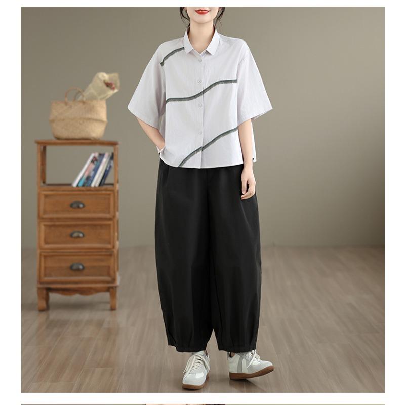 DIMANAF 2026 Women Plus Size New Summer Blouse Shirt Short Sleeve Casual Loose Lady Tops Shirts Embroidery Cotton