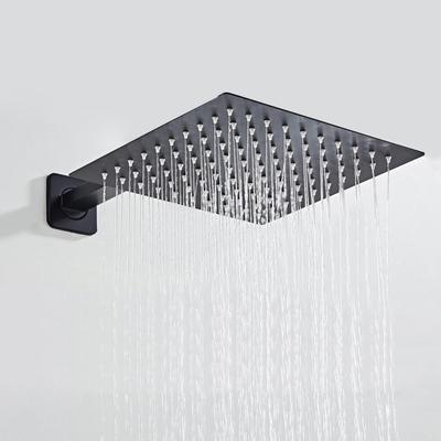 BAKALA 12-10-8 Inch Rainfall Shower Head Stainless Steel Ultra-thin Showerheads Rain Shower Black Square Shower Head