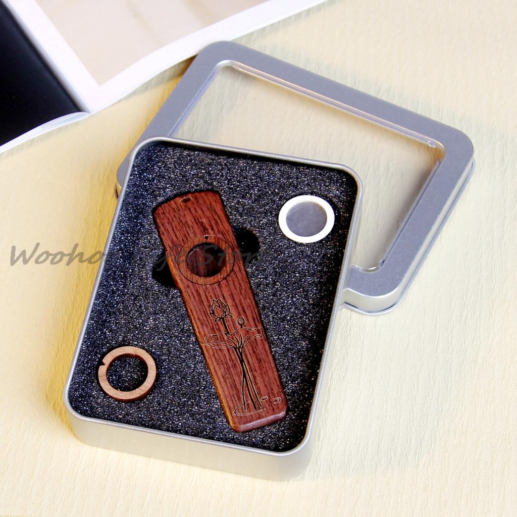 Engraved Wooden Kazoo with Metal Storage Box, Orff Musical Instrument for Kids & Adults, Companion for Guitar Ukulele