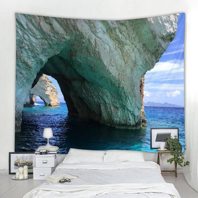 Rock Cave Sunrise 3d Printing Tapestry Reef Rock Cave Sea View Wall Hanging Living Room Bedroom Hall Tapestry Mural 6 Sizes
