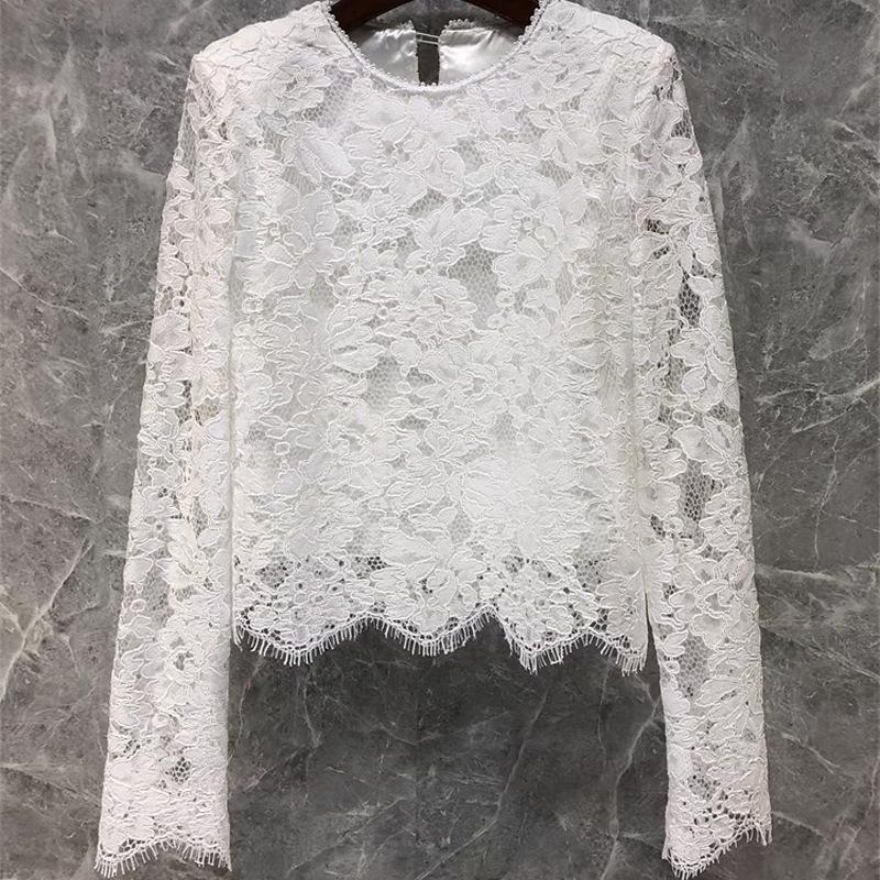 

Нежный розовый и фиолетовый кружевной ажурный топ - новый весенне-летний европейский и американский стиль для женщин Small белый