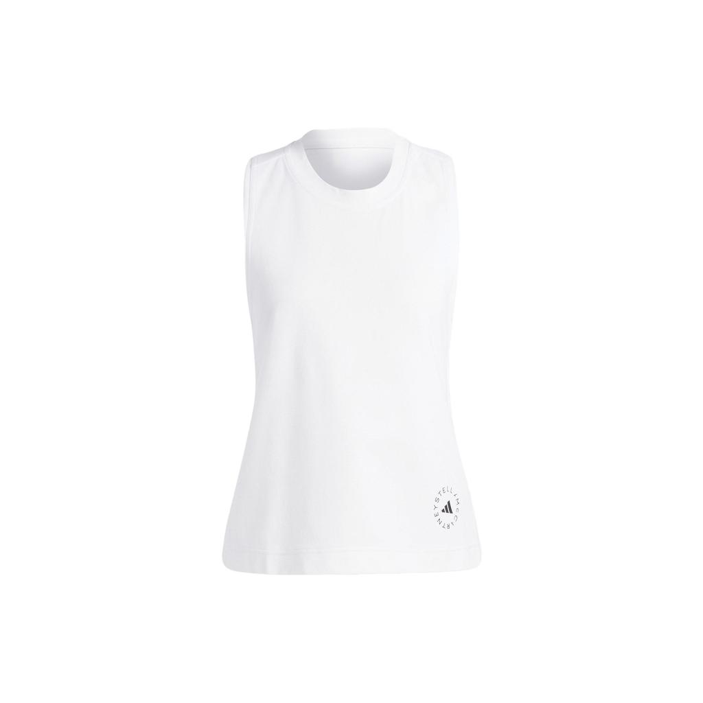Adidas Stella McCartney Collaboration SS23 Solid Logo Crew Neck Activewear Tank Women Tops White IB6858