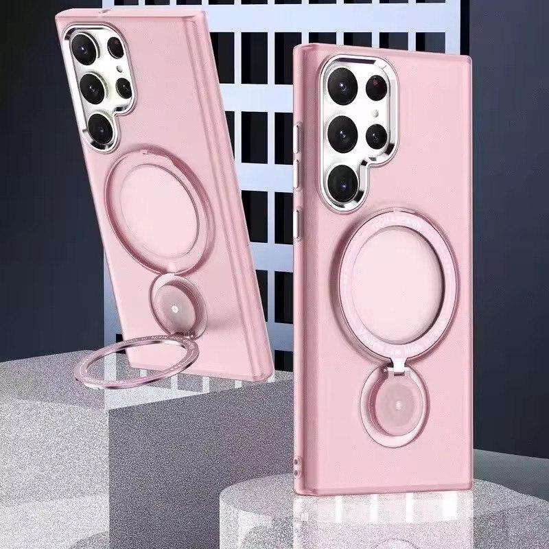 

Магнитный держатель для телефона Samsung S24 S23 S25 Ultra Plus 5G MagSafe Wireless Charge противоударный кронштейн подставка чехол Samsung S25 розовый