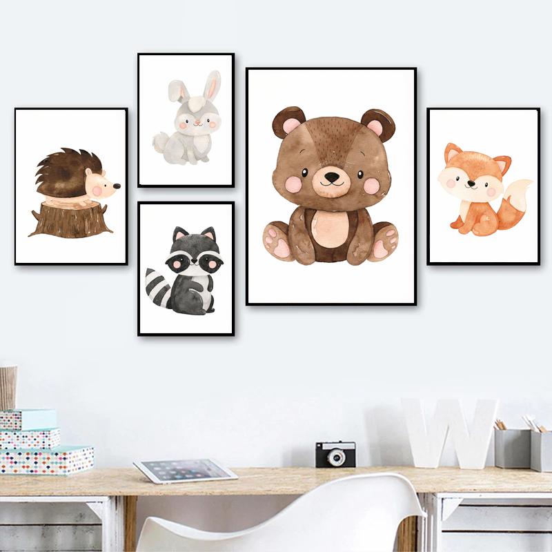 Animal Rabbit Sika Deer With Flowers Nursery Wall Art Canvas Painting Posters And Prints Wall Pictures Baby Kids Room Décor No Frame