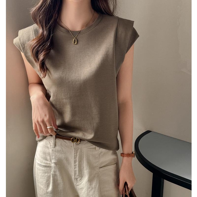 New Short-sleeved T-shirt for Women In Spring and Summer Loose Slim Design Niche Korean Version Sleeveless Top
