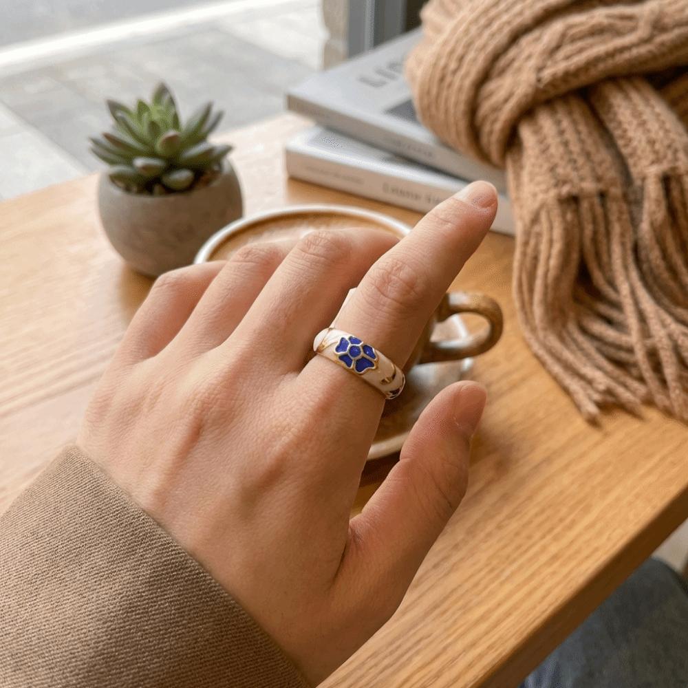 Chinese Style Enamel Dot Open Ring Vintage Adjustable Ring Fashion Bohemian Ring  Stacking Jewelry