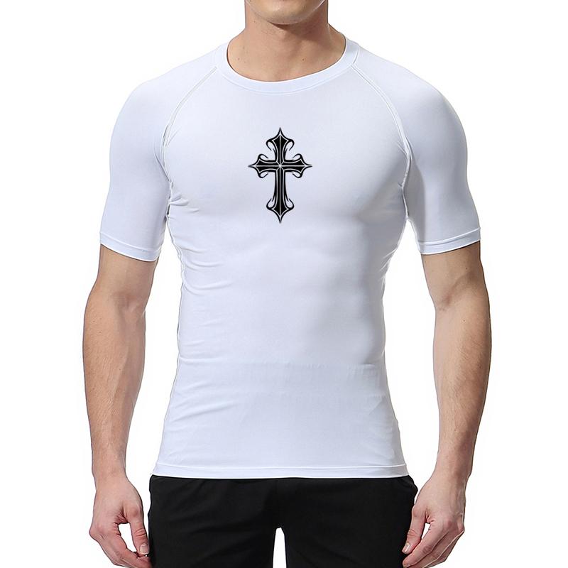 Cross Print Compression Shirts for Men Athletic Quick Dry Tshirt Tees Tops Gym Workout Running Rash Guard Baselayers Undershirts