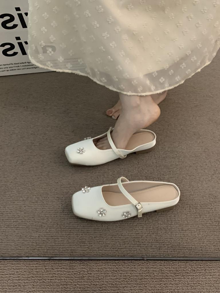 Premium silver bag head half slippers women's shoes wear new spring gentle Mary Jane single shoes