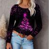 Womens Long Sleeve Loose Fit Christmas Tree Print T-Shirt Casual Round Neck Tee 2025 Fall