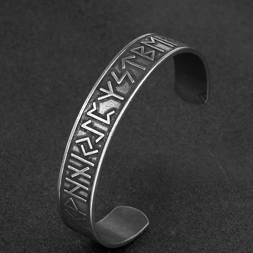 Vintage Nordic Viking Rune Inscription Stainless Steel Men's Bracelet