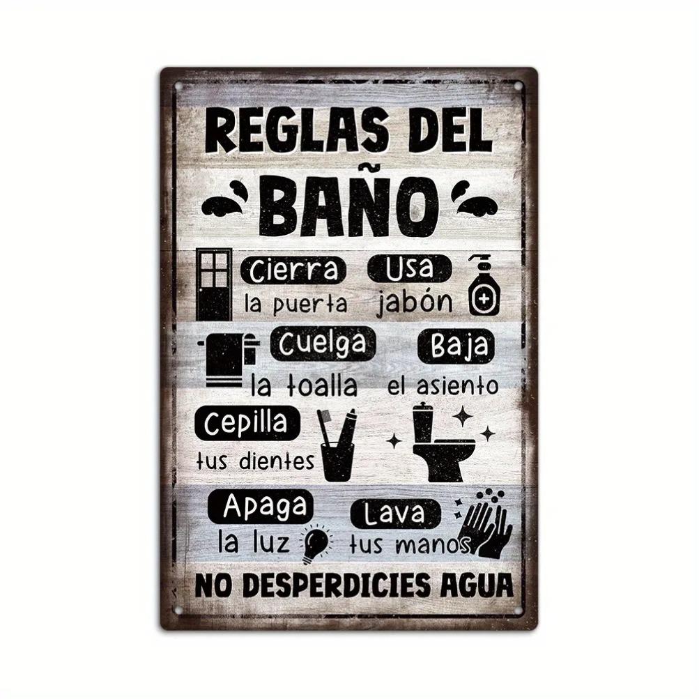 

1 шт. Металлическая табличка с правилами ванной комнаты в винтажном испанском стиле - Классический декор для стен, не требует питания, легко вешается для фермерского дома/дома 20x30cm