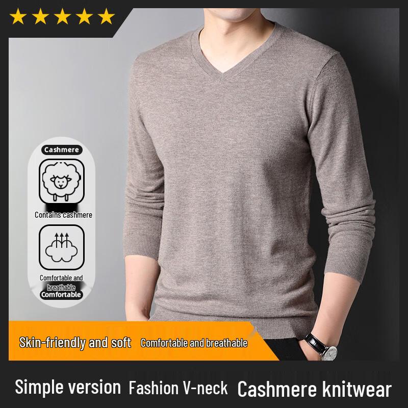Hengyuanxiang Men's V-Neck Thick Wool Blend Pullover Sweater