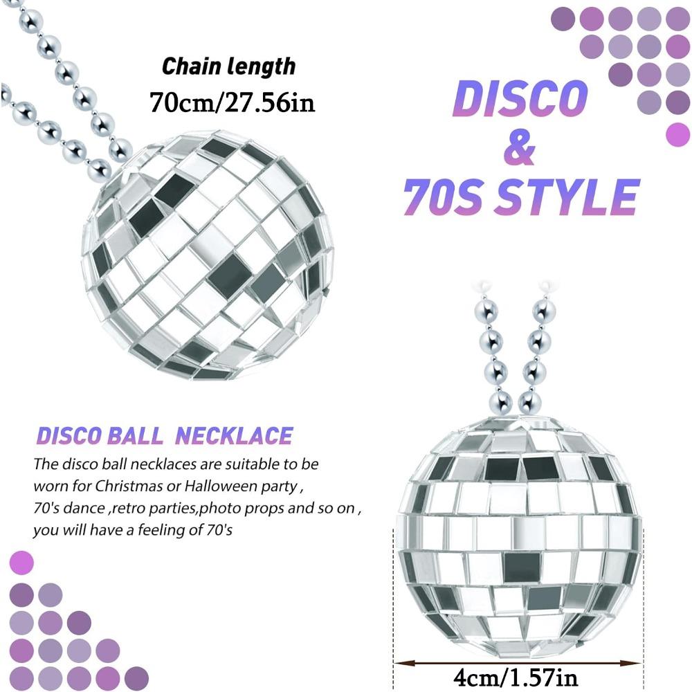 10pcs Mirror Disco Ball Costume Necklaces 70s Disco Party Necklaces for Home Decorations 1.57 Inches Stage Props Game Accessories Party Favor