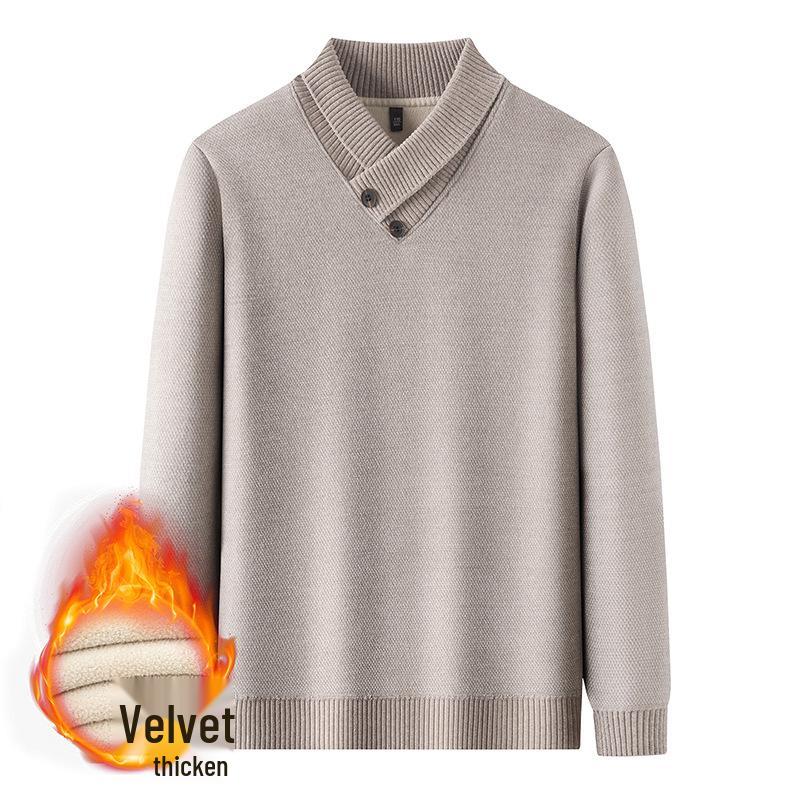 Men's Korean Style Knit Sweater with Velvet Lining - Autumn/Winter Warmth