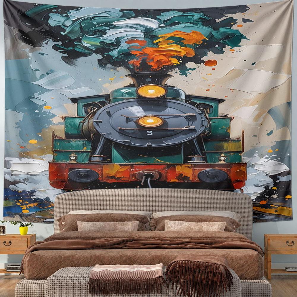 "Colorful Steam Train Artwork" Pattern Wall Hanging Tapestry Decorative Tapestry Home Decor for Bedroom and Living Room