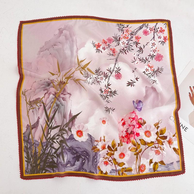 100% Silk Crepe Square Scarf Women Fashion Office Decorative Lace Neckerchief