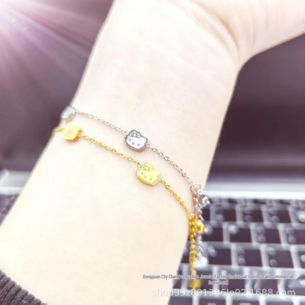 Korean Cute KT Cat Stainless Steel Bracelet: Stylish & Versatile Titanium Jewelry
