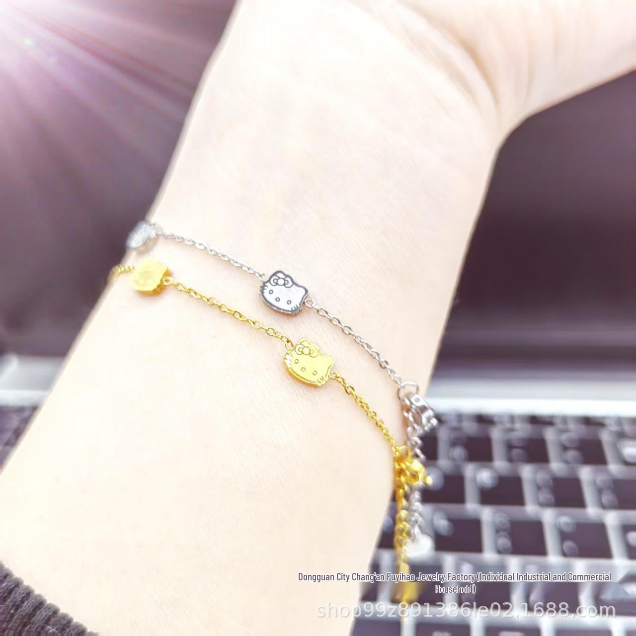 Korean Cute KT Cat Stainless Steel Bracelet: Stylish & Versatile Titanium Jewelry серебряный