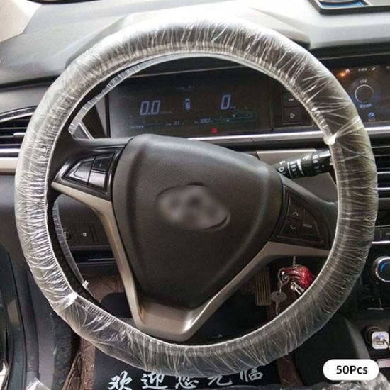 50pcs Disposable Universal Car Transparent Steering Wheel Cover Waterproof