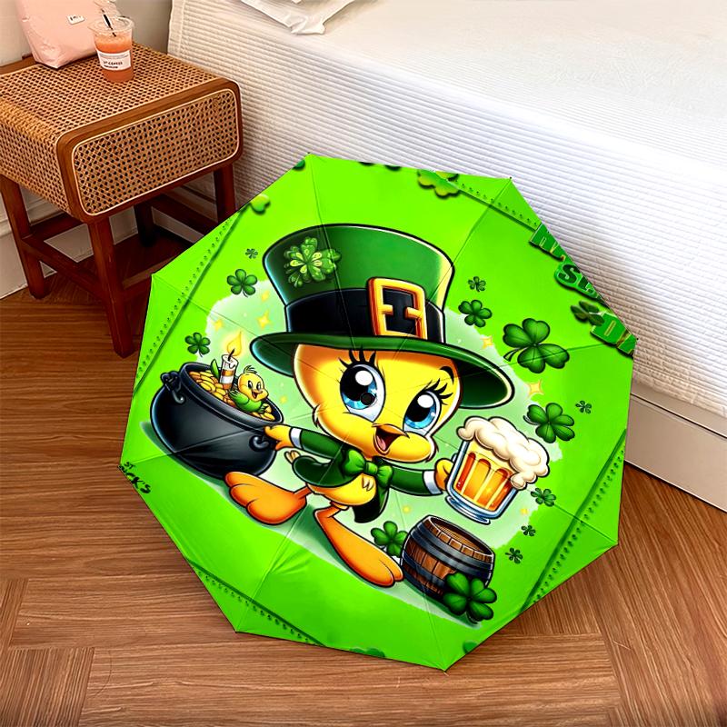 1pc Looney Tunes pattern Umbrella Portable Folding Umbrella Iron Frame Hole Bone Structure Outdoor Home Umbrella