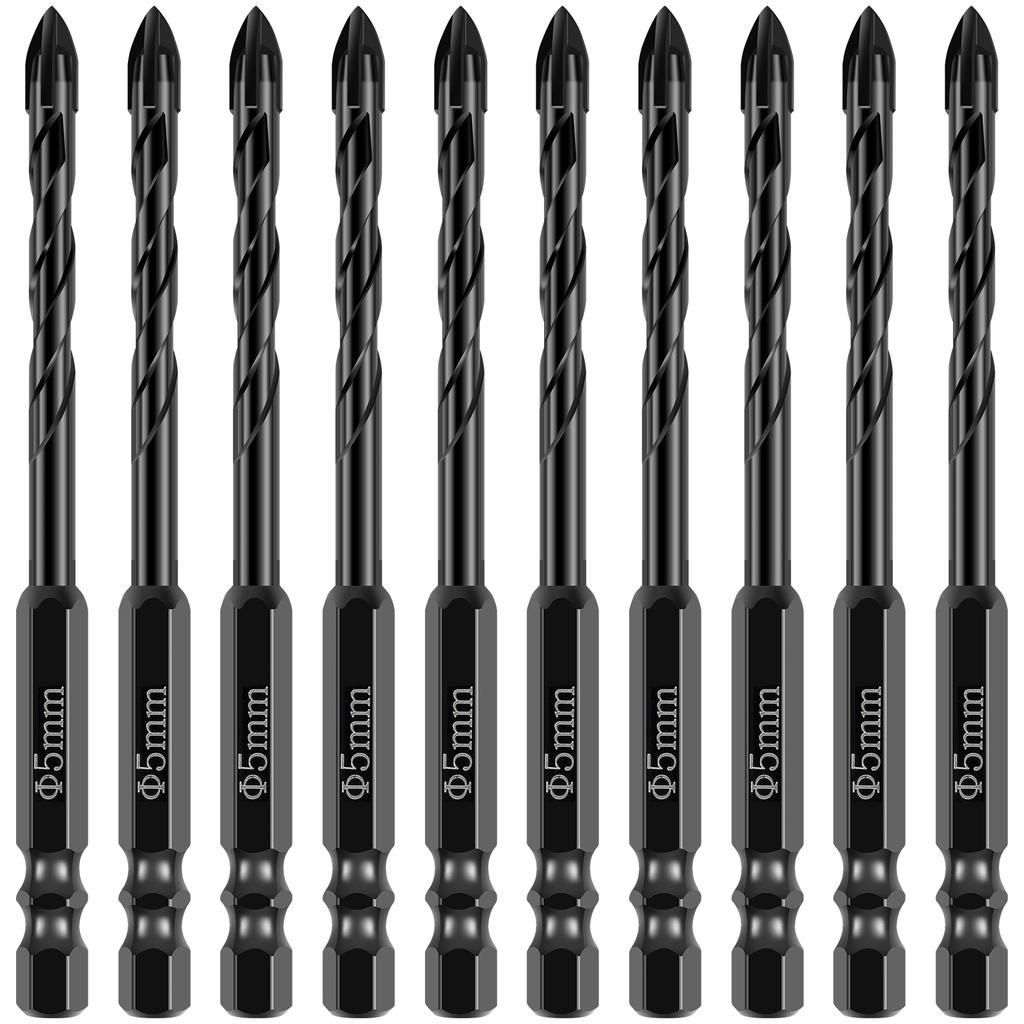 10 Pcs 5/6/8mm Cross Hex Drill Bits Set Tungsten Carbide Tile Ceramic Glass Brick Universal Drilling Tool Hole Opener for Wall