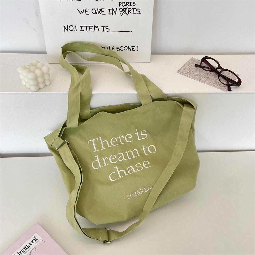 Student canvas bag women's new trendy letter tote bag casual large-capacity shopping bag bag