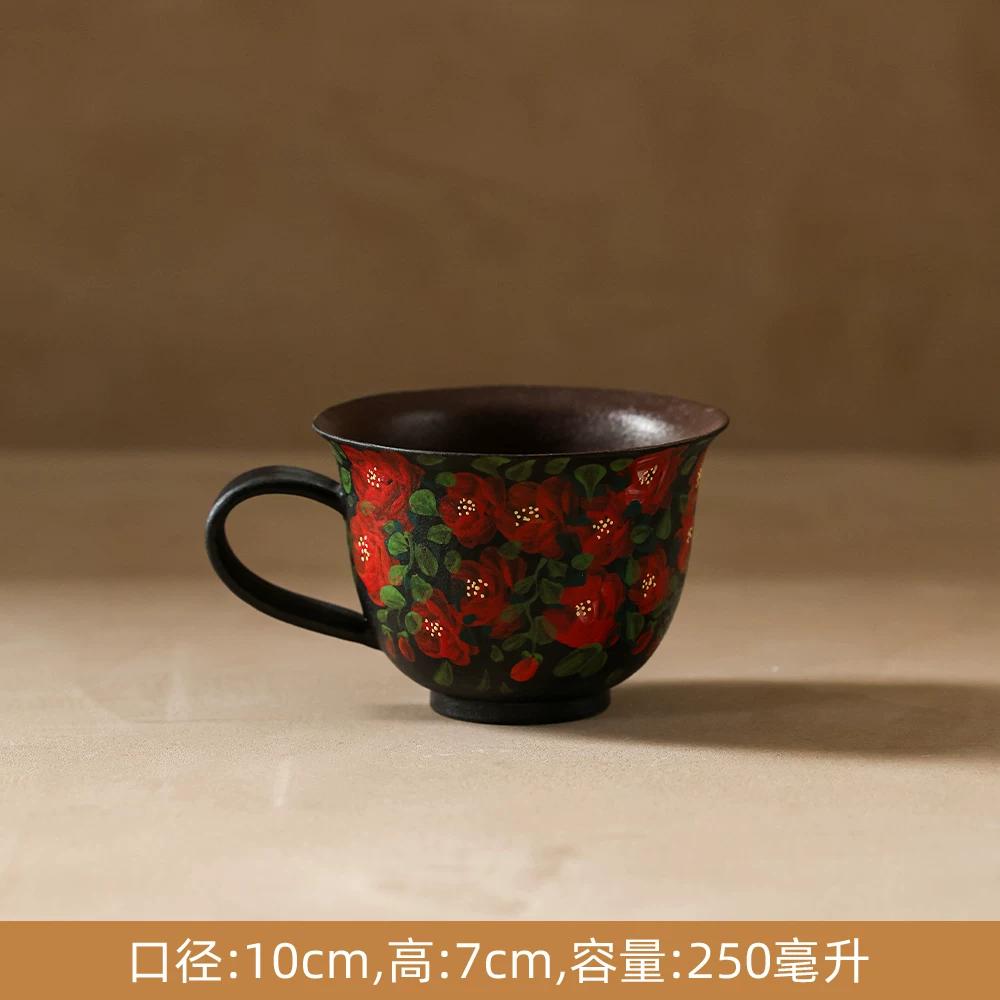 

Vintage Hand-Painted Ceramic Mug, Retro Floral Coffee Cup, Handmade Art Teacup for Home Office