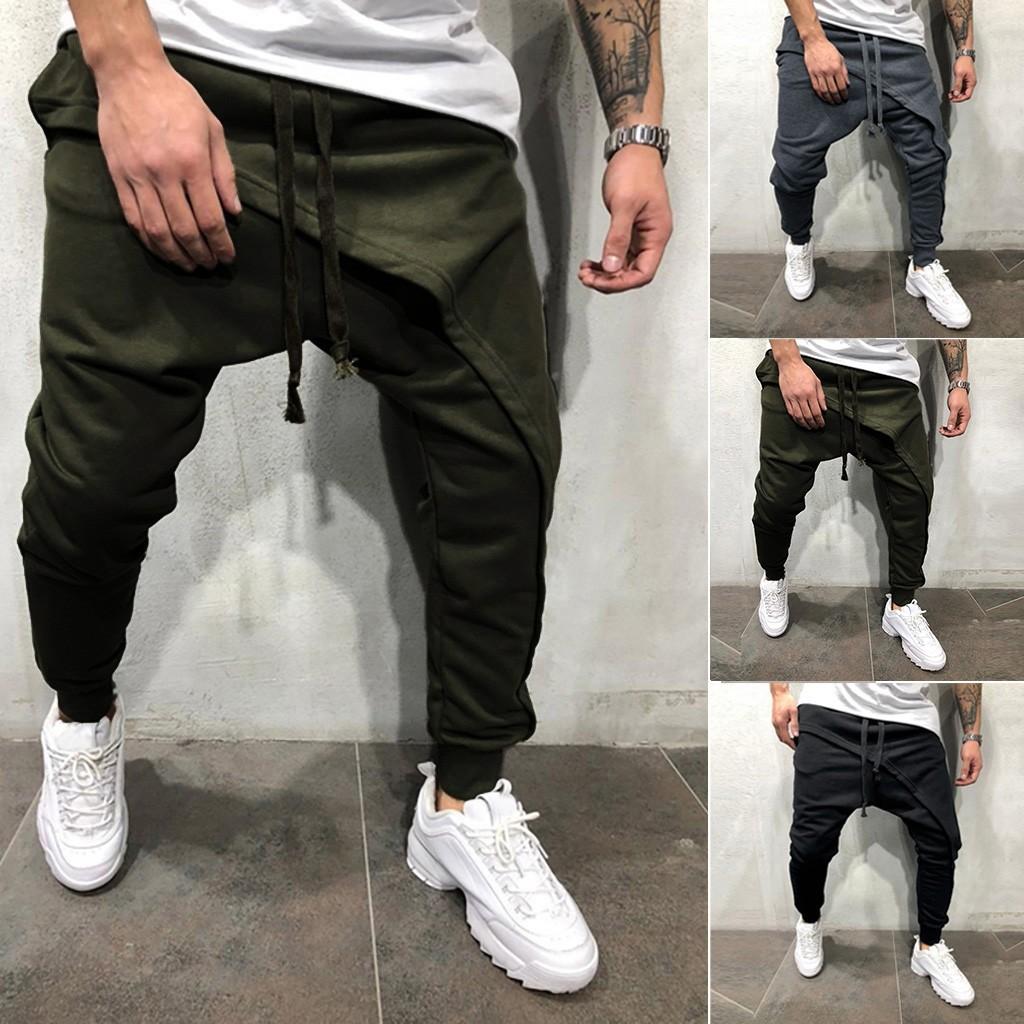 მამაკაცის საგაზაფხულო ზამთრის Joggers მყარი Patchwork Drawstring სპორტული შარვალი შარვალი შარვალი