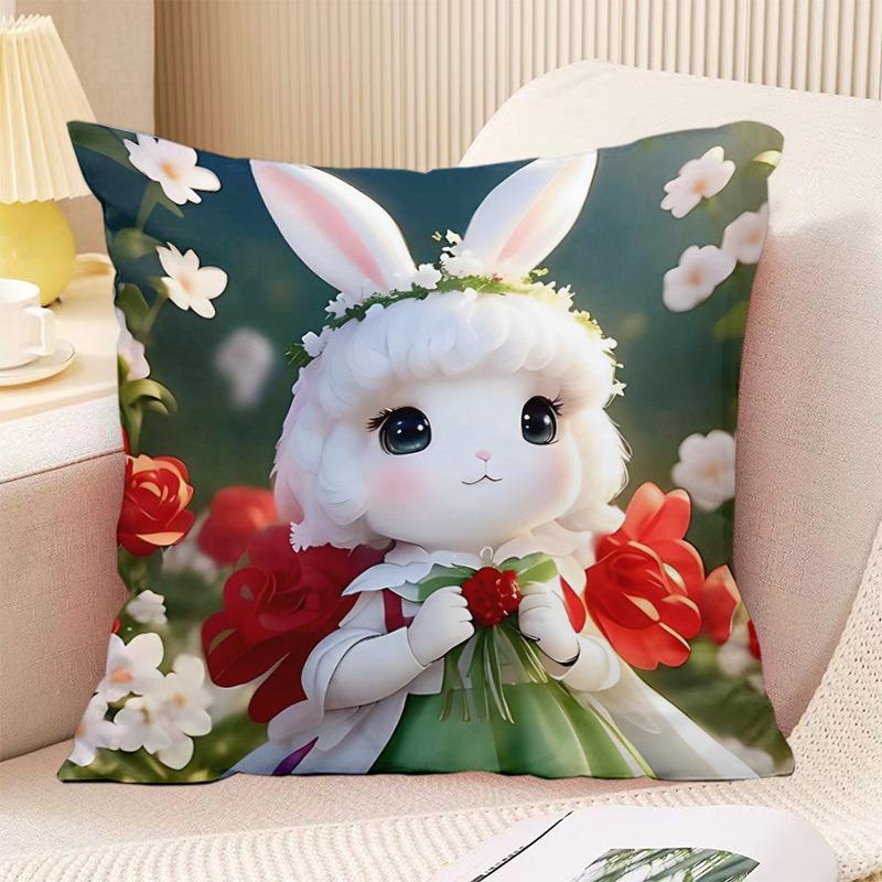 Schlafzimmer Wohnzimmer Quadratische Kissenhülle Niedlicher Hasen-Druck Dekorative Kissenhülle