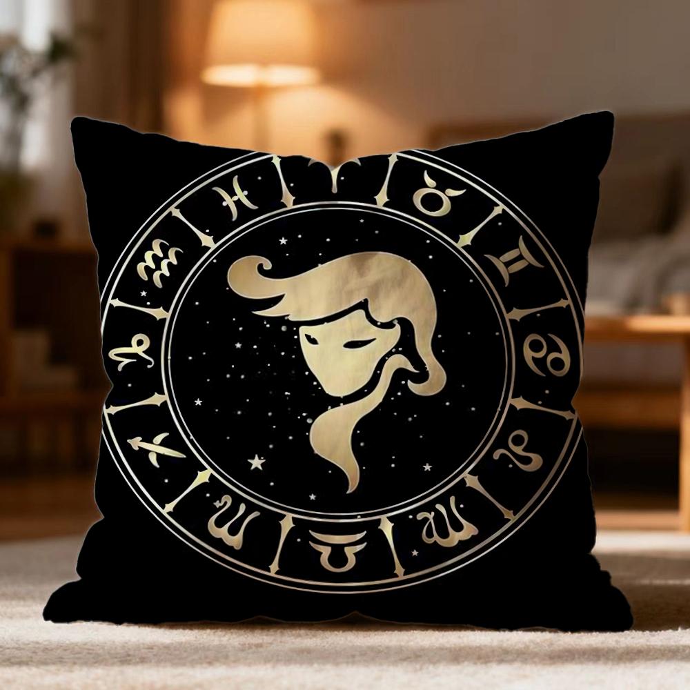 TTwelve Constellations Cushion Cover Soft Washable Pillow Case Multi-Scene for Couch Bed Travel Office Use