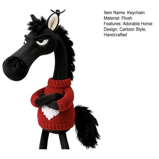 Plush Horse Keychain Soft Cute Cartoon Horse Pendant In Sweater Horse Year Mascot Charm with Keyring for Backpack Handbag Car Keys Decoration