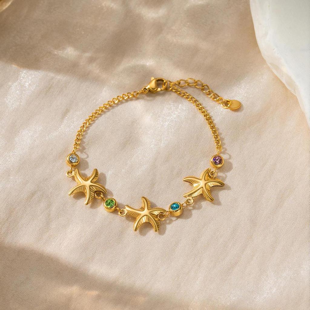 18K Gold Zircon Starfish Bracelet for Women - High-End Titanium Stainless Steel Jewelry